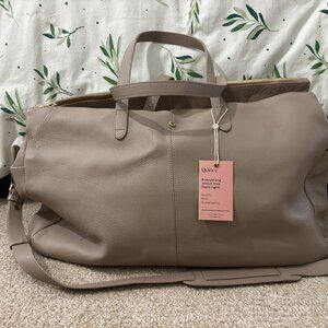 Quince Italian Leather Triple Compartment Weekender in Taupe
